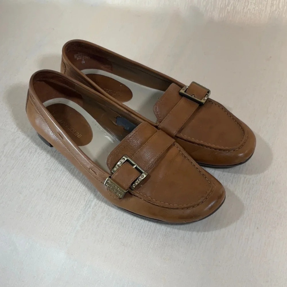 Enzo Angiolini Brown Leather Loafers with Buckle Detail-Size 6M